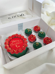 Christmas Vintage Bento Cake with Mini Cupcakes